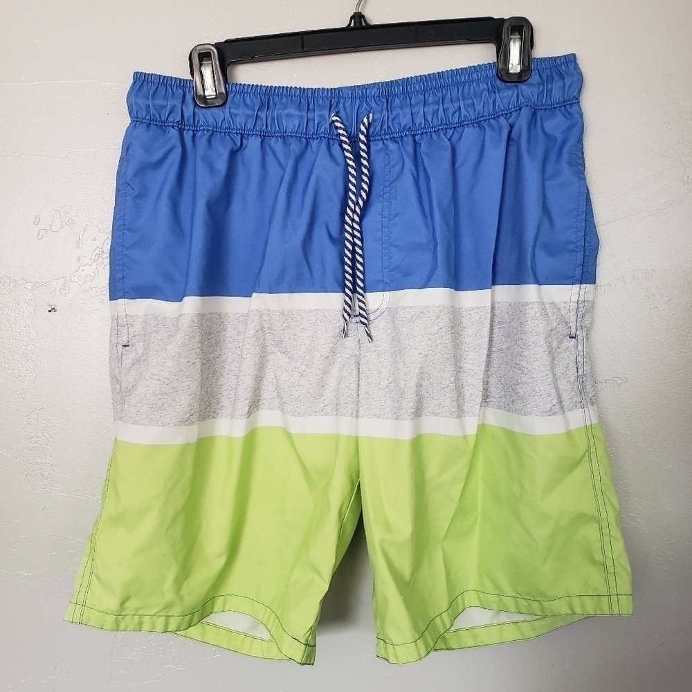 Dream Wave Men's Large Colorblock Swim Trunks Green Blue Grey